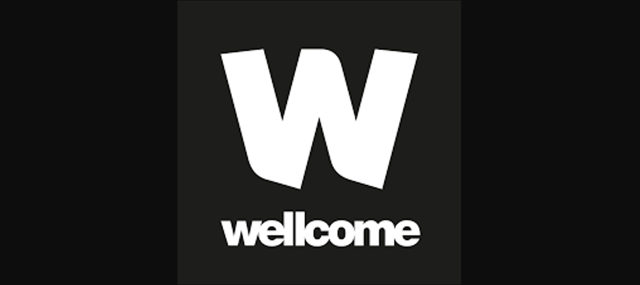 Wellcome Logo, White W and word wellcome on black background